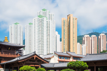 skyscrapers behind the Chi Lin Nunnery