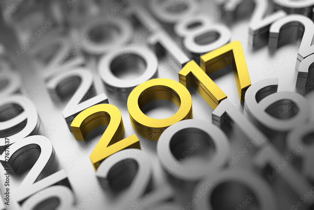 Aufkleber 3d rendering illustration. metal 2017 title. abstract background with year number.