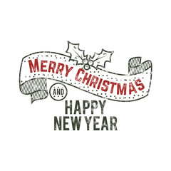 Merry Christmas and happy New Year typography wish sign. Vector illustration of  calligraphy label. Use for holiday photo overlays, tee designs,   card  so on.