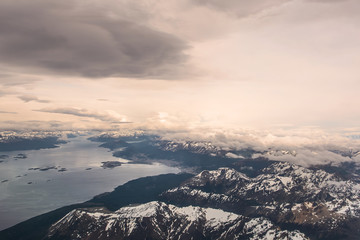 Beagle channel and Ushuaia seen from airplane(Argentina)