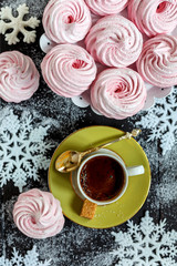 Black coffee and marshmallows.