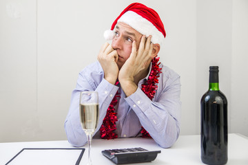 Business Man Celebrate Merry Christmas And Happy New Year Wear Santa Claus hat 