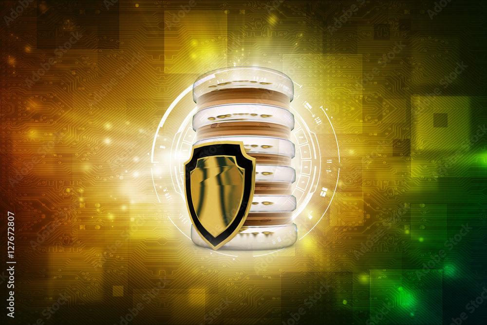 Poster 3d rendering database storage data base with protected shield