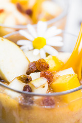 Fruit dizzy delicious pear mousse raisins