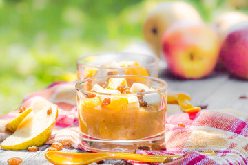 Fruity dessert pears nectarines raisins