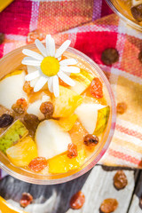 Fruity dessert pears nectarines raisins