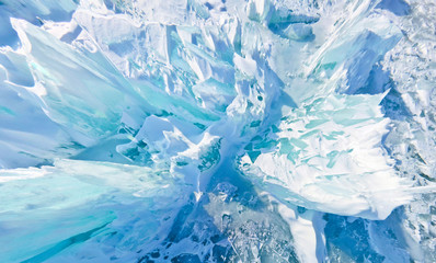 Blue ice hummocks Baikal stereographic panorama, Listvyanka