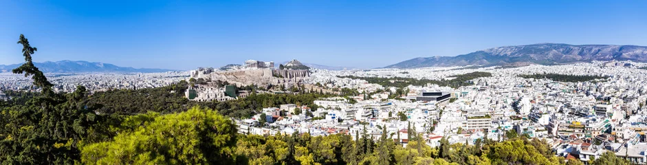 Fotobehang Athene, Griekenland, panoramisch uitzicht over de stad en de Akropolis vanaf de Lycabettus-heuvel © tanyaeroko