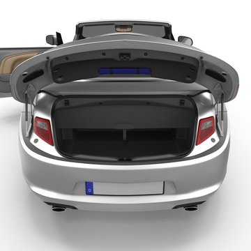convertible sports clean empty trunk isolated on a white. 3D illustration
