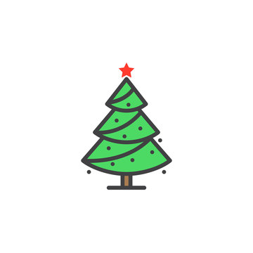 Christmas tree line icon, decorated conifer filled outline vector sign, linear colorful pictogram isolated on white. spruce logo illustration
