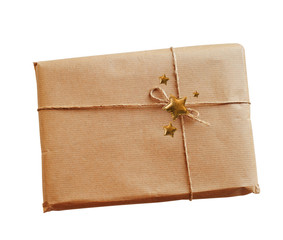 envelope kraft paper tied with string on a white background