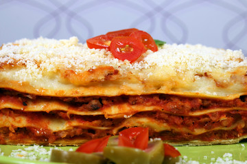 tasty Italian lazagne close up