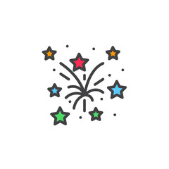 Fireworks line icon, filled outline vector sign, linear colorful pictogram isolated on white. logo illustration
