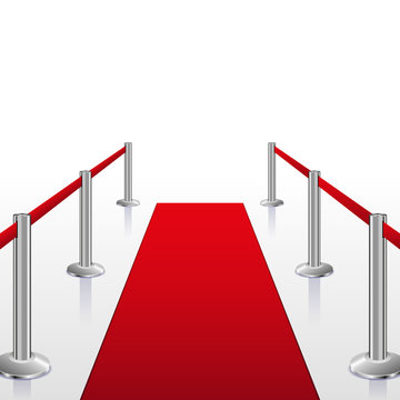 Red carpet with guard. Isolated on white, vector illustration