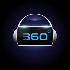 Futuristic virtual reality glasses. VR mask with headphones. Front view. Vector illustration on dark background