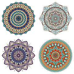 Set of color floral mandalas, vector illustration