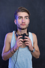 Portrait of young fashion man with headphones