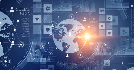 Stock market chart on blue background . Mixed media