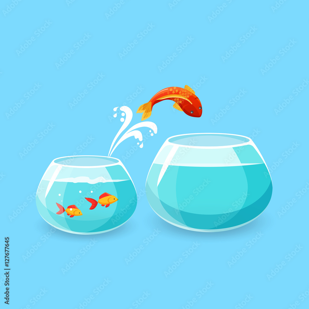 Wall mural Ambition and Challenge Concept. Goldfish Escape - Wall murals