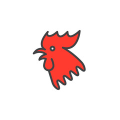 Red Rooster 2017 Chinese zodiac line icon, filled outline vector sign, linear colorful pictogram isolated on white. logo illustration