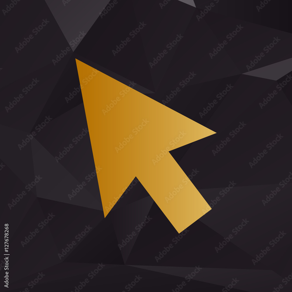 Poster arrow sign illustration. golden style on background with polygons.