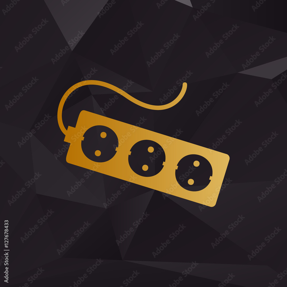 Poster Electric extension plug sign. Golden style on background with polygons.