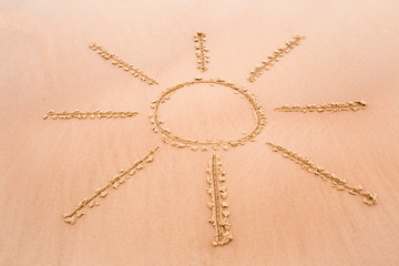 Soft sun drawn on wet sand by the waves on the shore. Background.