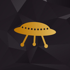 UFO simple sign. Golden style on background with polygons.