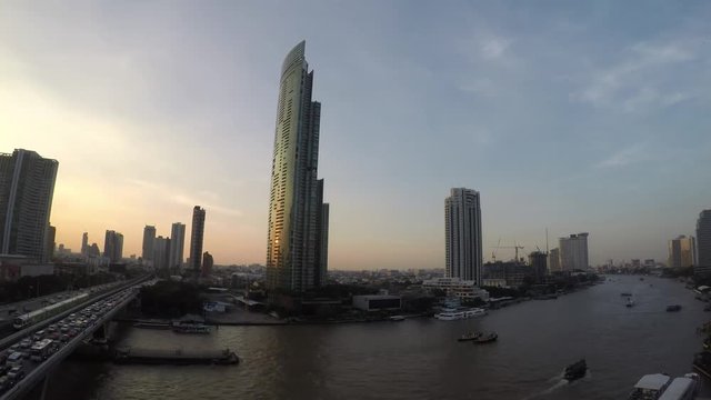 Timelapse - Chao phraya river of Bangkok city  day to night footage