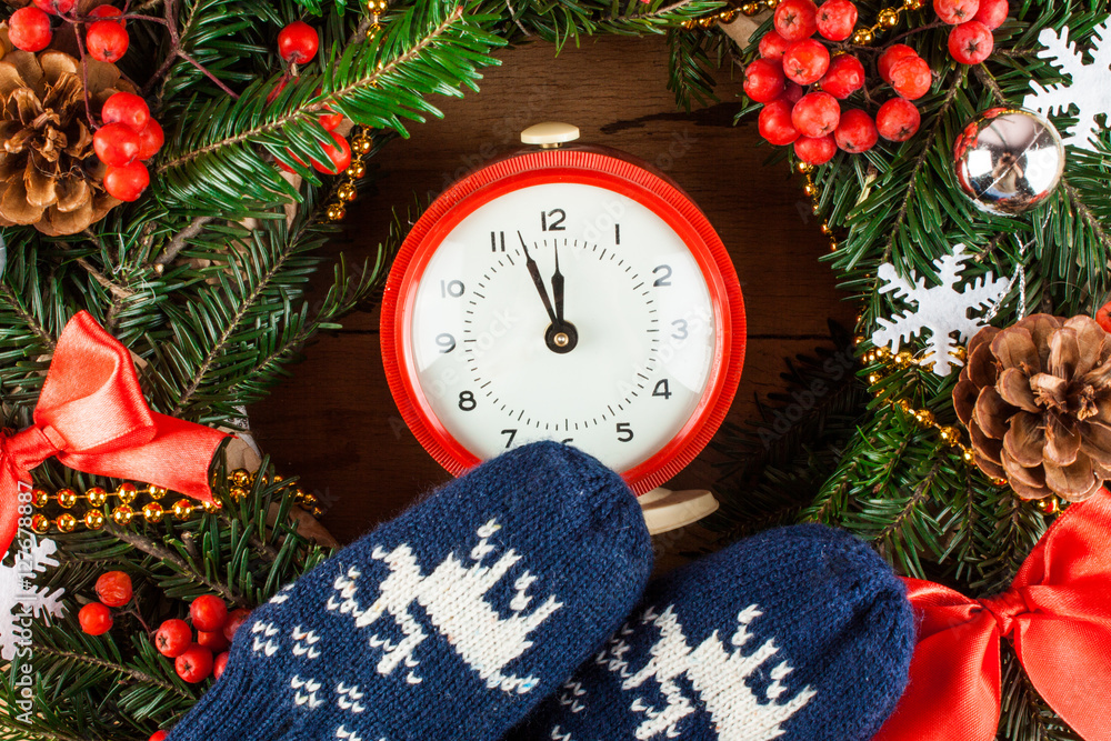 Sticker Christmas wreath and clock