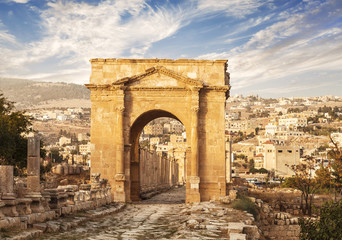 North Gate, Ancient Roman city of Gerasa of Antiquity , modern Jerash, Jordan