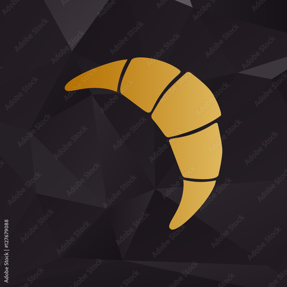 Aufkleber croissant simple sign. golden style on background with polygons.