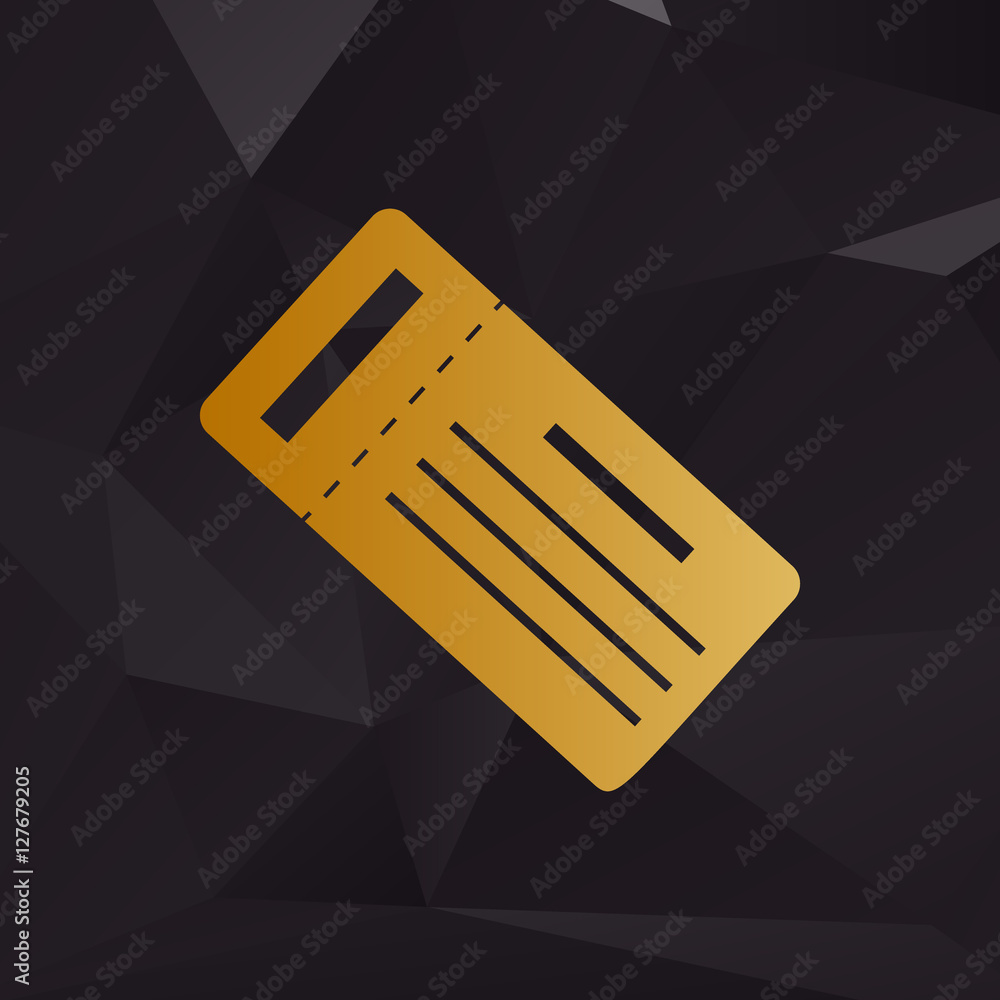 Poster ticket simple sign. golden style on background with polygons.