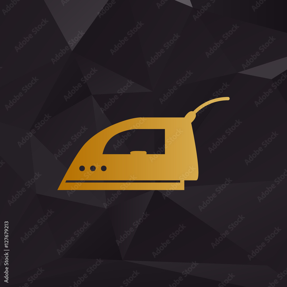 Poster smoothing iron sign. golden style on background with polygons.