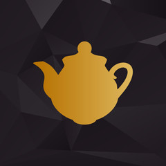 Tea maker Kitchen sign. Golden style on background with polygons.