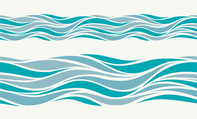 Seamless pattern with stylized blue waves