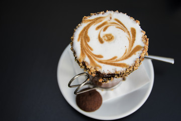 Close-up shot of Delicious coffee drink called caffe macchiato