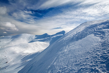 Winter mountains covered with snow. Carpathian mountains landscape.