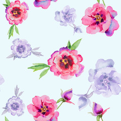 Fototapeta na wymiar Watercolor flowers peonies. Handmade greeting cards.