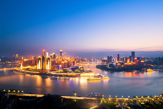 cityscape and skyline of chongqing new city at sunrise