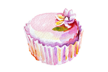 Watercolor cheesecake dessert. Isolated food illustration on white background