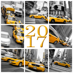 2017 yellow taxis in New York square greeting card