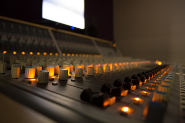 Illuminated Recording Studio Mixing Desk