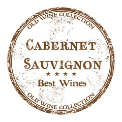 Brown grunge rubber stamp with the text best wines, Cabernet Sauvignon, written inside the stamp