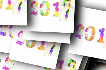 Happy New Year 2017 background. Calendar template. Colorful, hand splash on overlapping planes background. Greeting card.