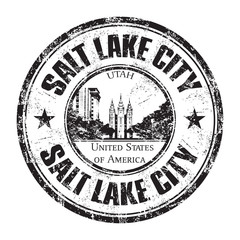 Black grunge rubber stamp with the name of Salt Lake City written inside the stamp