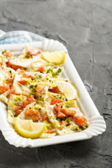 Savory pie with smoked salmon