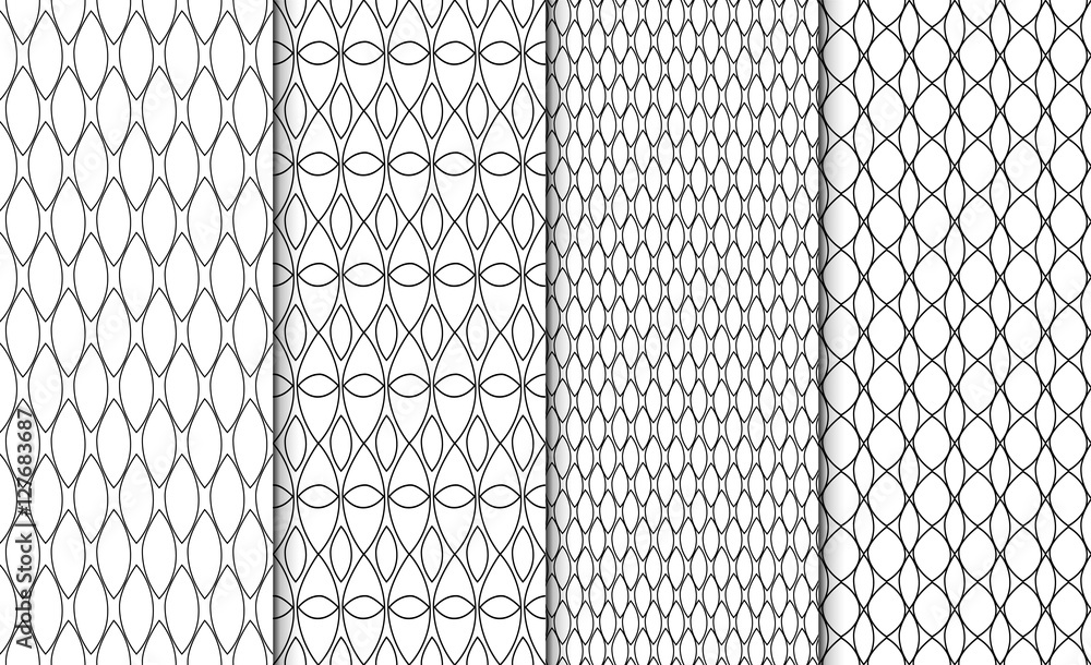 Poster collection of simple linear black and white geometric pattern textures. set of 4 backgrounds. seamle