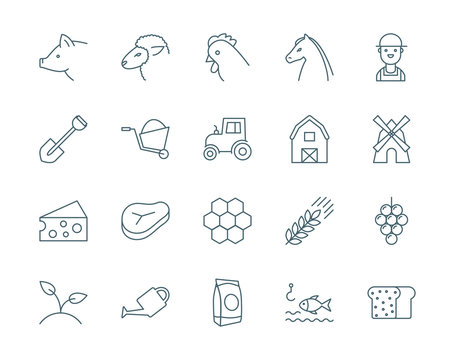 Set of farm vector icons modern line style