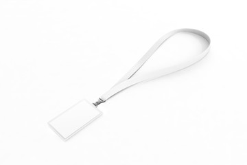 Blank white name bagde lace mockup, clipping path, 3d rendering. Plain empty namebadge mock up with cotton band isolated.